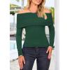 imagePRETTYGARDEN Womens Fall Off Shoulder Sweaters Y2K Long Sleeve Ribbed Knit Fitted Pullover Winter Date Night Tops BlouseWood Green