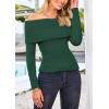 imagePRETTYGARDEN Womens Fall Off Shoulder Sweaters Y2K Long Sleeve Ribbed Knit Fitted Pullover Winter Date Night Tops BlouseWood Green