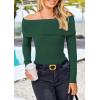imagePRETTYGARDEN Womens Fall Off Shoulder Sweaters Y2K Long Sleeve Ribbed Knit Fitted Pullover Winter Date Night Tops BlouseWood Green