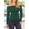 imagePRETTYGARDEN Womens Fall Off Shoulder Sweaters Y2K Long Sleeve Ribbed Knit Fitted Pullover Winter Date Night Tops BlouseWood Green