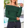 imagePRETTYGARDEN Womens Fall Off Shoulder Sweaters Y2K Long Sleeve Ribbed Knit Fitted Pullover Winter Date Night Tops BlouseWood Green