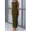 imagePRETTYGARDEN Womens Summer Formal Maxi Dresses Mesh Sleeveless One Shoulder Bodycon Ruched Slit Long Wedding Guest DressesArmy Green