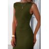 imagePRETTYGARDEN Womens Summer Formal Maxi Dresses Mesh Sleeveless One Shoulder Bodycon Ruched Slit Long Wedding Guest DressesArmy Green