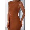 imagePRETTYGARDEN Womens Summer Formal Maxi Dresses Mesh Sleeveless One Shoulder Bodycon Ruched Slit Long Wedding Guest DressesCaramel