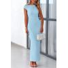 imagePRETTYGARDEN Womens Summer Formal Maxi Dresses Mesh Sleeveless One Shoulder Bodycon Ruched Slit Long Wedding Guest DressesLight Blue