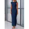 imagePRETTYGARDEN Womens Summer Formal Maxi Dresses Mesh Sleeveless One Shoulder Bodycon Ruched Slit Long Wedding Guest DressesNavy