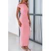 imagePRETTYGARDEN Womens Summer Formal Maxi Dresses Mesh Sleeveless One Shoulder Bodycon Ruched Slit Long Wedding Guest DressesPink