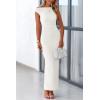 imagePRETTYGARDEN Womens Summer Formal Maxi Dresses Mesh Sleeveless One Shoulder Bodycon Ruched Slit Long Wedding Guest DressesWhite