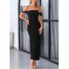 imagePRETTYGARDEN Womens Summer Off The Shoulder Dress Ruched Bodycon Sleeveless Split Cocktail Party Maxi DressesBlack