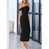imagePRETTYGARDEN Womens Summer Off The Shoulder Dress Ruched Bodycon Sleeveless Split Cocktail Party Maxi DressesBlack
