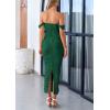 imagePRETTYGARDEN Womens Summer Off The Shoulder Dress Ruched Bodycon Sleeveless Split Cocktail Party Maxi DressesDark Green