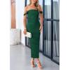 imagePRETTYGARDEN Womens Summer Off The Shoulder Dress Ruched Bodycon Sleeveless Split Cocktail Party Maxi DressesDark Green