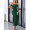 imagePRETTYGARDEN Womens Summer Off The Shoulder Dress Ruched Bodycon Sleeveless Split Cocktail Party Maxi DressesDark Green