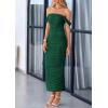 imagePRETTYGARDEN Womens Summer Off The Shoulder Dress Ruched Bodycon Sleeveless Split Cocktail Party Maxi DressesDark Green