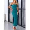 imagePRETTYGARDEN Womens Summer Off The Shoulder Dress Ruched Bodycon Sleeveless Split Cocktail Party Maxi DressesLake Blue
