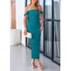 imagePRETTYGARDEN Womens Summer Off The Shoulder Dress Ruched Bodycon Sleeveless Split Cocktail Party Maxi DressesLake Blue