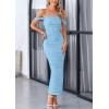 imagePRETTYGARDEN Womens Summer Off The Shoulder Dress Ruched Bodycon Sleeveless Split Cocktail Party Maxi DressesLight Blue