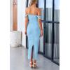 imagePRETTYGARDEN Womens Summer Off The Shoulder Dress Ruched Bodycon Sleeveless Split Cocktail Party Maxi DressesLight Blue