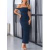 imagePRETTYGARDEN Womens Summer Off The Shoulder Dress Ruched Bodycon Sleeveless Split Cocktail Party Maxi DressesNavy