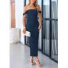 imagePRETTYGARDEN Womens Summer Off The Shoulder Dress Ruched Bodycon Sleeveless Split Cocktail Party Maxi DressesNavy