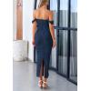 imagePRETTYGARDEN Womens Summer Off The Shoulder Dress Ruched Bodycon Sleeveless Split Cocktail Party Maxi DressesNavy