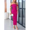 imagePRETTYGARDEN Womens Summer Off The Shoulder Dress Ruched Bodycon Sleeveless Split Cocktail Party Maxi DressesRose Red