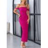 imagePRETTYGARDEN Womens Summer Off The Shoulder Dress Ruched Bodycon Sleeveless Split Cocktail Party Maxi DressesRose Red