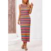 imagePRETTYGARDEN Womens Summer Sleeveless Tank Dress Crew Neck Striped Side Slit Bodycon Casual Maxi DressesArmy Green