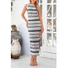 imagePRETTYGARDEN Womens Summer Sleeveless Tank Dress Crew Neck Striped Side Slit Bodycon Casual Maxi DressesBlack