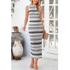 imagePRETTYGARDEN Womens Summer Sleeveless Tank Dress Crew Neck Striped Side Slit Bodycon Casual Maxi DressesBlack