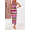 imagePRETTYGARDEN Womens Summer Sleeveless Tank Dress Crew Neck Striped Side Slit Bodycon Casual Maxi DressesBrown Red