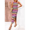imagePRETTYGARDEN Womens Summer Sleeveless Tank Dress Crew Neck Striped Side Slit Bodycon Casual Maxi DressesBrown Red