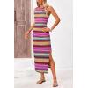imagePRETTYGARDEN Womens Summer Sleeveless Tank Dress Crew Neck Striped Side Slit Bodycon Casual Maxi DressesBrown Red