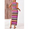 imagePRETTYGARDEN Womens Summer Sleeveless Tank Dress Crew Neck Striped Side Slit Bodycon Casual Maxi DressesBrown Red