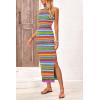 imagePRETTYGARDEN Womens Summer Sleeveless Tank Dress Crew Neck Striped Side Slit Bodycon Casual Maxi DressesGreen