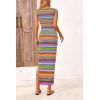 imagePRETTYGARDEN Womens Summer Sleeveless Tank Dress Crew Neck Striped Side Slit Bodycon Casual Maxi DressesGreen