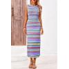imagePRETTYGARDEN Womens Summer Sleeveless Tank Dress Crew Neck Striped Side Slit Bodycon Casual Maxi DressesLight Blue
