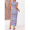 imagePRETTYGARDEN Womens Summer Sleeveless Tank Dress Crew Neck Striped Side Slit Bodycon Casual Maxi DressesLight Blue
