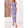 imagePRETTYGARDEN Womens Summer Sleeveless Tank Dress Crew Neck Striped Side Slit Bodycon Casual Maxi DressesLight Blue