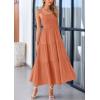 imagePRETTYGARDEN Womens Summer Smocked Midi Dress Ruffle A Line Long Flowy Dresses Cute Sleeveless Beach SundressBrown Orange