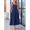 imagePRETTYGARDEN Womens Summer Smocked Midi Dress Ruffle A Line Long Flowy Dresses Cute Sleeveless Beach SundressDark Blue