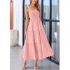 imagePRETTYGARDEN Womens Summer Smocked Midi Dress Ruffle A Line Long Flowy Dresses Cute Sleeveless Beach SundressPink
