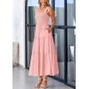 imagePRETTYGARDEN Womens Summer Smocked Midi Dress Ruffle A Line Long Flowy Dresses Cute Sleeveless Beach SundressPink