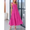 imagePRETTYGARDEN Womens Summer Smocked Midi Dress Ruffle A Line Long Flowy Dresses Cute Sleeveless Beach SundressRose Red