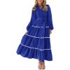 imagePRETTYGARDEN Womens Casual Dresses Loose Belted Long Lantern Sleeve Tiered Button Down Maxi Shirt Dress with PocketsBlue