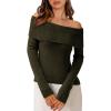 imagePRETTYGARDEN Womens Fall Off Shoulder Sweaters Y2K Long Sleeve Ribbed Knit Fitted Pullover Winter Date Night Tops BlouseArmy Green