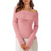 imagePRETTYGARDEN Womens Fall Off Shoulder Sweaters Y2K Long Sleeve Ribbed Knit Fitted Pullover Winter Date Night Tops BlouseBean Paste Pink