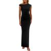 imagePRETTYGARDEN Womens Summer Formal Maxi Dresses Mesh Sleeveless One Shoulder Bodycon Ruched Slit Long Wedding Guest DressesBlack