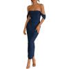imagePRETTYGARDEN Womens Summer Off The Shoulder Dress Ruched Bodycon Sleeveless Split Cocktail Party Maxi DressesNavy