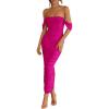 imagePRETTYGARDEN Womens Summer Off The Shoulder Dress Ruched Bodycon Sleeveless Split Cocktail Party Maxi DressesRose Red